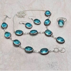 New size 8.75 blue topaz sterling silver necklace set